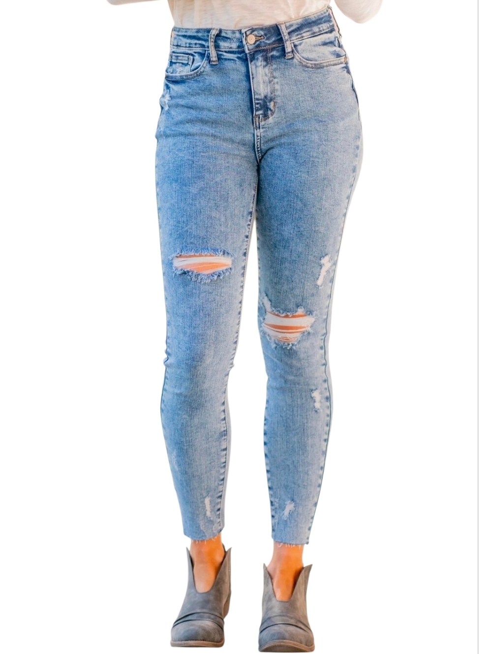 Judy Blue Plus Size Acid Wash High Rise Skinny Jeans Distressed Raw Hem 20W